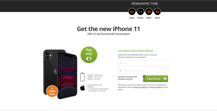 A scam website example with a fake prize offer
